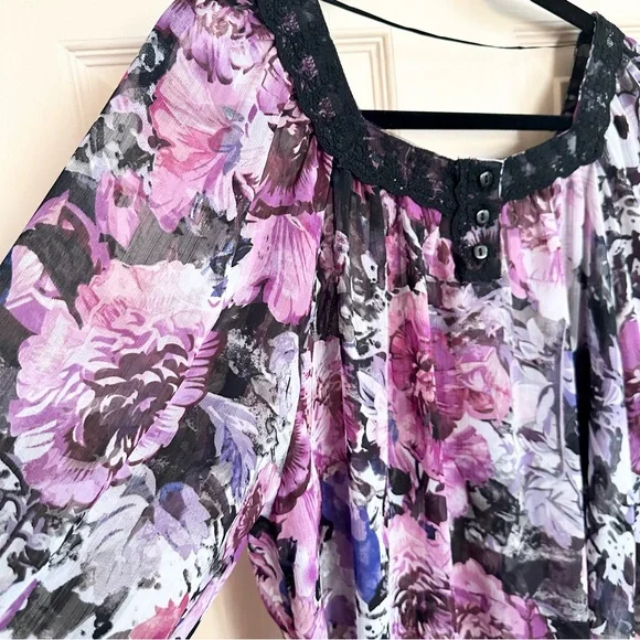Purple floral John Paul Richard top - Picture 2 of 4